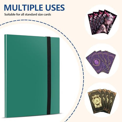 Card Binder, EDUDIIU 9 Pockets Premium Trading Card Binders, Cards Collection Binder Album, Side Loading Yugioh Holder Book for Sport, Football, Baseball Collector - Green - color: Green