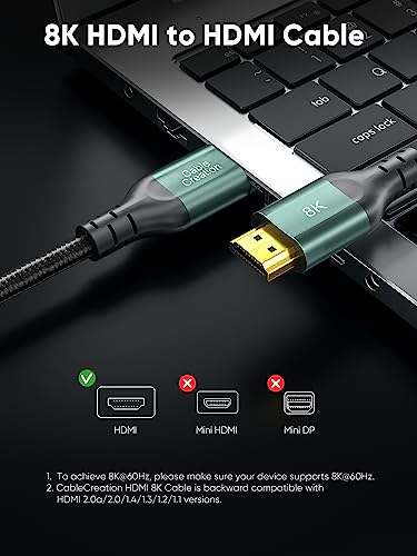 CableCreation 6.6ft 8K HDMI Cable - 48Gbps, eARC, HDR, HDCP 2.2/2.3 - color: Green, size: 6.6Ft