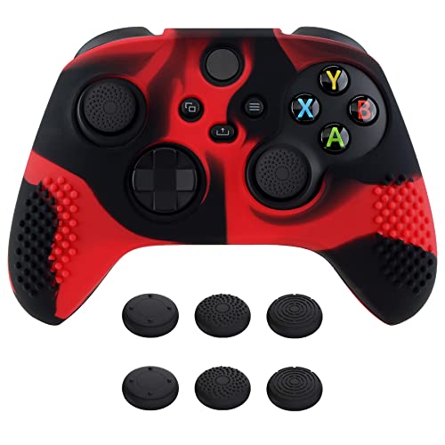eXtremeRate PlayVital 3D Studded Edition Anti-Slip Silicone Cover Skin for Xbox Series X/S Controller, Rubber Case Protector for Xbox Core Wireless Controller with 6 Black Thumb Grips - Red & Black - color: Red & Black