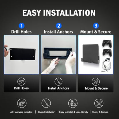 Wall Mount for PS4 Slim with 2 Detachable Controller Holder and 1 Headphone Stand, PS4 Accessories,Compatible with PlayStation 4 Slim(Mounts PS4 Slim by TV)