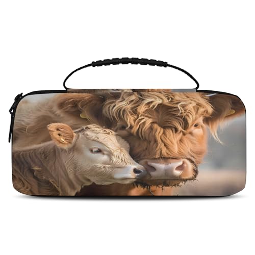 Adornori Farmhouse Highland Cow Carry Case Compatible with Nintendo Switch 2, with 20 Games Cartridges, Portable Travel Carrying Case Pouch for Accessories & Game Cards - color: Multicolor 1