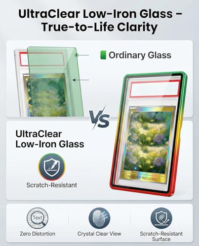 Magnetic Metal Slab Case for 35PT PSA/CGC: Gradient Magnetic Graded Card Slab Protector with Metal Display Stand, U-V Protection UltraClear Glass, 9-Point Magnetic Lock