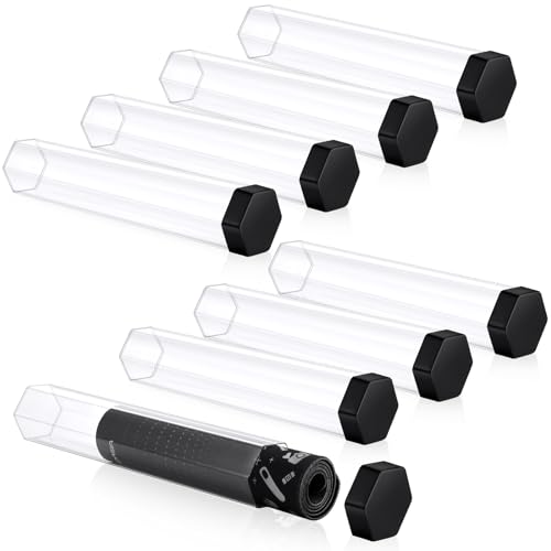 Lineshading 8 Pcs Hexagon Playmat Tube 15 Inch Easy in and Out Case Design, Playmat Holder Tube for Storage with Caps Compatible with MTG, Magic: The Gathering, RPG, Won't Roll Off Surfaces(Clear) - color: Clear