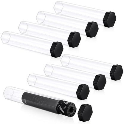 Lineshading 8 Pcs Hexagon Playmat Tube 15 Inch Easy in and Out Case Design, Playmat Holder Tube for Storage with Caps Compatible with MTG, Magic: The Gathering, RPG, Won't Roll Off Surfaces(Clear) - color: Clear