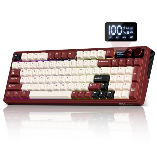RK ROYAL KLUDGE M100 Wireless Mechanical Keyboard with Screen & Knobs, Red | RGB Gaming Keyboard with Number Pad, Bluetooth/2.4G/Wired, Hot Swappable Gasket Mount, Full Size for PC/Win/Mac, Cream Switch - color: Red