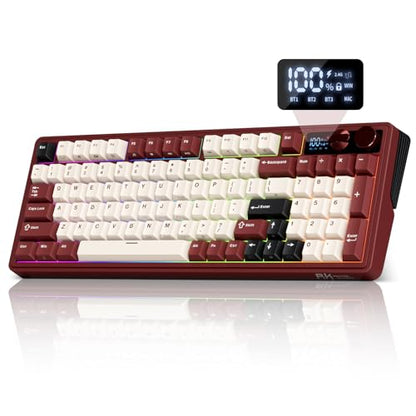 RK ROYAL KLUDGE M100 Wireless Mechanical Keyboard with Screen & Knobs, Red | RGB Gaming Keyboard with Number Pad, Bluetooth/2.4G/Wired, Hot Swappable Gasket Mount, Full Size for PC/Win/Mac, Cream Switch - color: Red