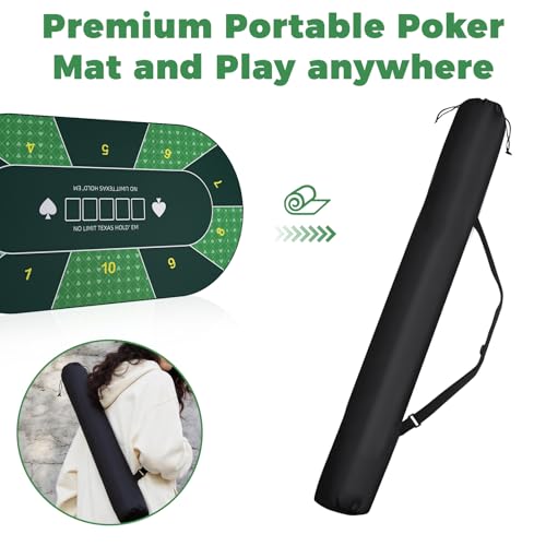 Oval Poker Table Top 70 x35 inch Texas Poker Mat for Home Game Nights | Casino Home Card Game Night UP to 10 Player Smooth Surface Non Slip Poker Table Mat Carry Case (Oval-Green) - color: Oval-green