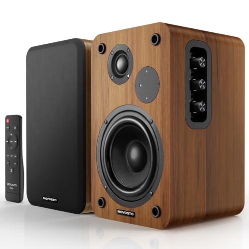 Active Bookshelf Speakers 36W RMS - BT 5.4 Wireless Speaker with 5 Inch Woofer, Silk Dome Tweeter PC Speakers - USB Digital Audio Studio Monitors Bass & Treble Adjust AUX Input for Record Player TV - color: Brown