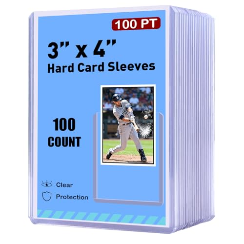 100 Pack 3"x4" 100pt Card Sleeves Hard Plastic | Transparent open casing, blocks scratches and bending, ideal for baseball, soccer, basketball and trading card collectibles - size: 100PT 100ct Hard Sleeves