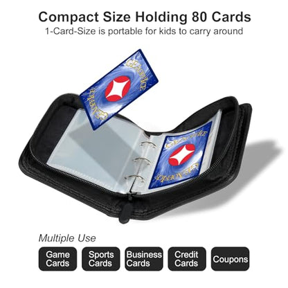 GEAoffice 1 Pocket Mini Trading Card Binder Holds 80 Cards, Black | 40 Removable Acid-free & Non-PVC Sleeves, Premium PU Leather, Zip Close Card Album Binder for TCG, MTG, Sports&Games, Gift - color: Black-1 Pocket