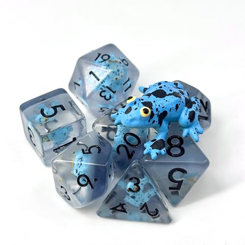 Sage's Portal Animal Familiars Resin DND Dice Set Polyhedral Dice Set for Dungeons and Dragons RPG Pathfinder Tabletop TTRPG (Blue Frog + Figurine) - color: Blue Frog + Mini Figure, style: Dice Set +Mini Figure