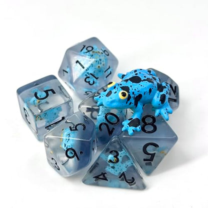 Sage's Portal Animal Familiars Resin DND Dice Set Polyhedral Dice Set for Dungeons and Dragons RPG Pathfinder Tabletop TTRPG (Blue Frog + Figurine) - color: Blue Frog + Mini Figure, style: Dice Set +Mini Figure