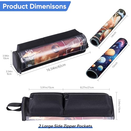 Playmat Tube Fits 14'' or 15'' 1 pcs Playmats, Playmat Case Compatible with TCG/MTG Playmats, Playmat Storage Bag Equipped with SeeThrough Window, 2 Zipper Pockets and Adjustable Shoulder Strap