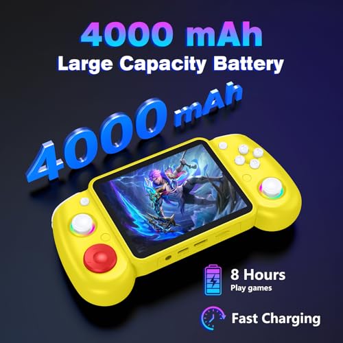 RG43H Pro Retro Handheld Game Console, 4.3 Inch Retro Gaming Console with 4000mAh Battery, RK3562 Opensource Hand Held Games Console, EmuELEC&RGBOX Dual Systems Video Console, HDMI TV Output, Yellow - color: Yellow