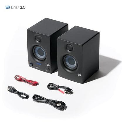 PreSonus Eris 3.5 Powered Studio Monitors, Pair — | 50W, Woven-Composite Woofer, Silk-Dome Tweeter, Black - color: Black, size: 3.5"