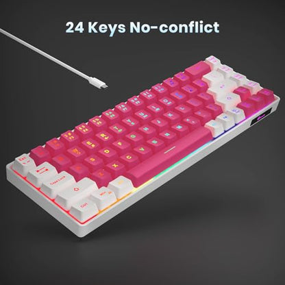 GEODMAER 65% Gaming Keyboard, LED Backlit Mini Wired Keyboard, Ultra-Compact Anti-Ghosting No-Conflict 68 Keys Membrane Gaming Wired Keyboard for PC Laptop Windows Gamer(Pink-White) - color: Pink-White