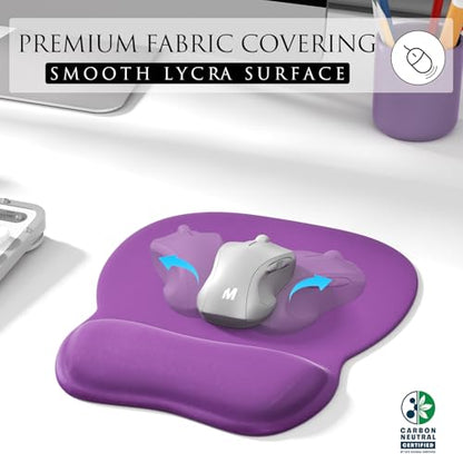 MROCO Ergonomic Mouse Pad with Gel Wrist Rest, 9.4 x 8.1 in, Violet Purple | Ergonomic Shape Design, Multiple Pattern Options, Gel Wrist Comfort, Smooth Lycra Surface, Non-Slip PU Base - color: Violet Purple