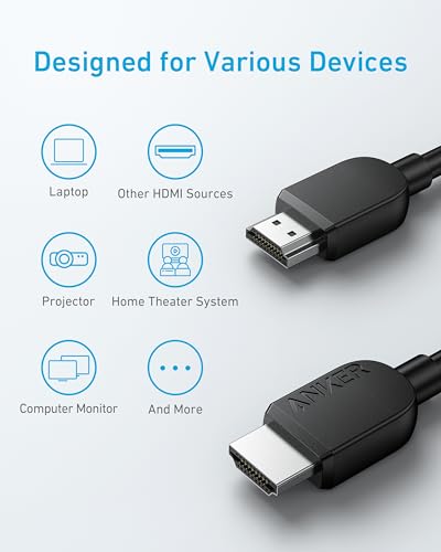 Anker HDMI Cable 8K@60Hz, 3FT Ultra HD 4K@120Hz HDMI Cord,48 Gbps Certified Ultra High-Speed,Compatible with PlayStation 5,Xbox,Samsung TVs,and More (Pack of 2) - size: 3ft (Pack of 2)