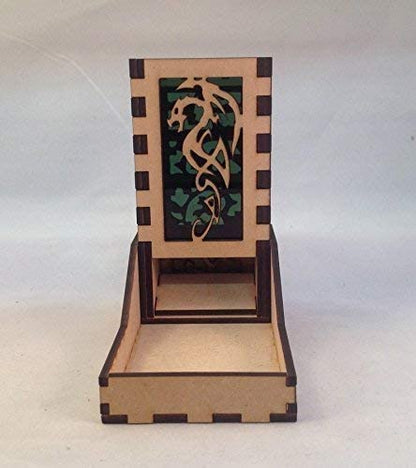 Dragon Mini Dice Tower v4 Green Acrylic Window Laser Cut MDF Unique Gift