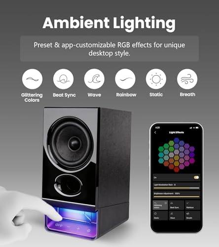 Edifier R20BT Computer Speakers, Touch Controls, AUX & USB-C Inputs, Black | 2.75" Full-Range Drivers, Bluetooth 6.0, Headphone Jack, Custom Ambient Light & Sound Profiles via APP - color: Black