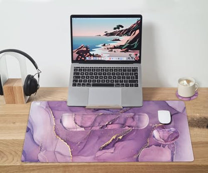 Large Mouse Pad and Keyboard Wrist Rest, Desk Pad for Keyboard and Mouse, 4-in-1 Large Gaming Mouse Pad with Wrist Support, Desk Mat for Home Office Study Game-Purple - color: Purple Texture