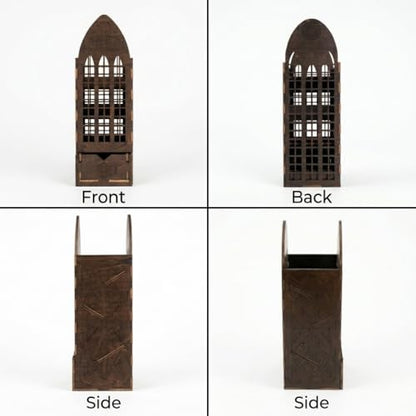Walnut DND Dice Tower with 7 DND Dice Set & Pouch, Vintage Walnut Finish RPG Dice Roller for DND Dungeons and Dragons, Pathfinder & TTRPG Tabletop Games