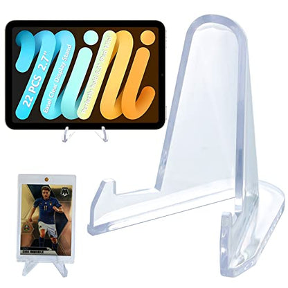 LRANFOW Thickened Acrylic Card Stands Mini Easel Holder, Sports Card Stands, Trading Graded Card Stand for Displaying Pocket Graded Card Challenge Medals Casino Chips, 22 Pack 2.7 Inch Tall Clear - size: 22 PCS / 2.7"
