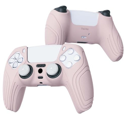 eXtremeRate PlayVital Samurai Edition Cherry Blossoms Pink Anti-Slip Controller Silicone Skin for ps5, Ergonomic Soft Rubber Protective Case for ps5 with White Thumb Stick Caps - color: Cherry Blossoms Pink