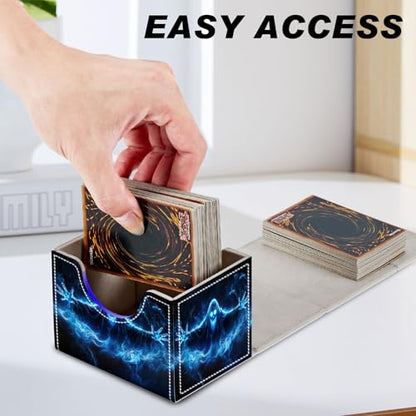 Card Game Storage Box TCG Deck Box MTG Card Box Organizer Trading Card Case Commander Deck Box TCG Card Storage Box Magnetic Closure Creative Pattern Up to 200 Cards, Blue Flame Smoke Skull Death - color: Blue Flame Smoke Skull Death