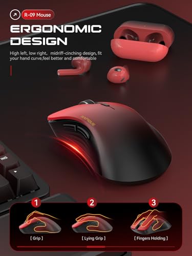 RAPIQUE Bluetooth Wireless Mouse - Dual Bluetooth & 2.4 GHz USB Receiver, Comfortable Grip, Quiet Clicks, Low Power - Multi-Device Compatibility for Laptop, Computer, iPad, MacBook (Gradient Red) - color: Gradient Red