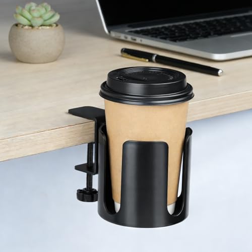 Large Clamp On Cup Holder for Desk, 3.9" Diameter Anti-Spill Drink Holder | Easy Install Clip On Table & Chair Armrest, Desk Accessories for Office, Gaming, Coffee Mugs & Bottles - size: 3.9 Inch, no Hook