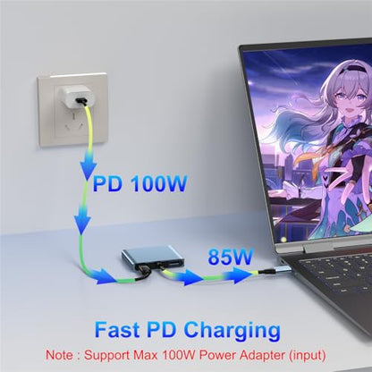 HDMI Splitter Extended Display, USB C to Dual HDMI Adapter 4K@30Hz, Dual Monitor Adapter for Extended Display with 2 HD MI/USB3.0/100W PD Fast Charging, Compatible with HP/Dell/MacBook/Lenovo