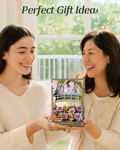3D Wooden Puzzles for Adults Monet Water Lily DIY Model Building Kits with LED Light - Home Decor, Wall Art & Unique Creative Gifts for Art Lovers/Men/Women - style: Water Lily