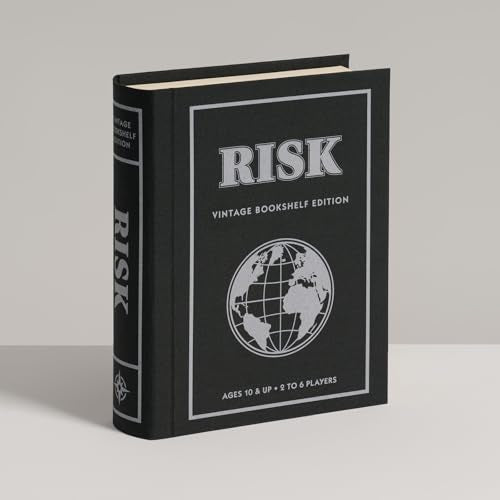 WS Game Company Risk Vintage Bookshelf Edition, Linen Wrapped Book Box & Slipcase - Secret Mission Variant & 6 Armies - Strategy Board Games for Adults & Kids, Ages 10+