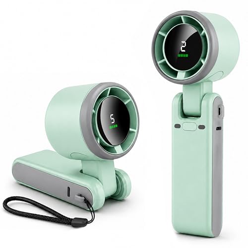 EcoNour Portable Handheld Fan - 5 Gear High Speed 13550 RPM Rechargeable Mini Personal Hand Fans that Blow Cold Air, Battery Powered Travel Fan Essentials, Holiday Gifts for Women, Men - Green - color: Green