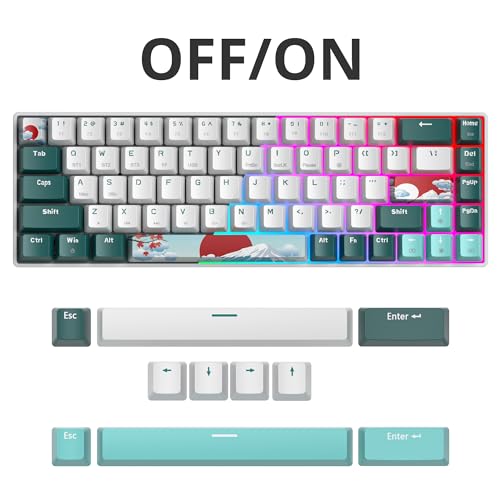 surmen Wireless 65% Mechanical Keyboard Hot Swappable, 68 Keys Bluetooth Gaming Keyboard with Quiet Linear Yellow Switch for PC Mac Gamer(Gateron Yellow, Forest 68) - color: Forest 68-Yellow Switch