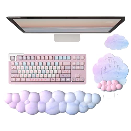 Cloud Wrist Rest Keyboard Ergonomic Mouse Pad with Wrist Rest for Keyboard and Mouse Pad Set Memory Foam PU Base Wrist Support for Computer Gaming Home Office Relief Pain Gradient Blue Pink - color: 3pcs Silk Blue Pink