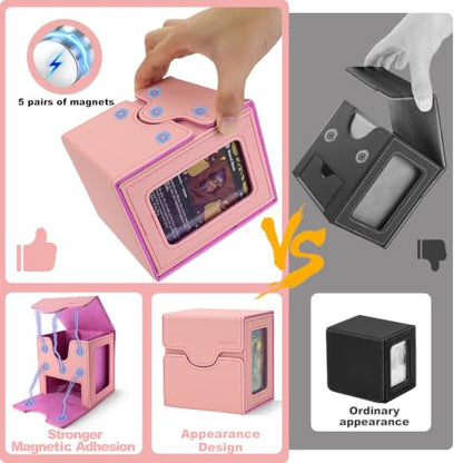Commander Deck Box for MTG/PTCG/TCG - Patent Pending, Pink | Card Deck Box with Display Fits 100+ Double-Sleeved Cards, Magnetic Trading Card Box with Dice Tray & 35PT Card Holder - color: Pink