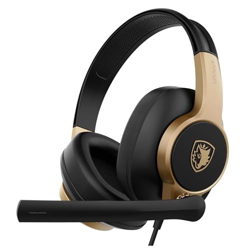 Sades Upower SA-703 Wired Gaming Headset with 40mm Drivers, Omni-Directional Mic, Lightweight Comfort, 3.5mm Dual Plug – Multi-Platform (Gold) - color: Grey