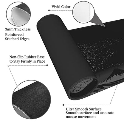 Wave Off Kanagawa Mouse Pad XL Extended Desk Mat, Computer Mousepad | Japanese The Great Wave Off Kanagawa Non Slip Rubber, Base Stitched Edge, Gaming Pc Large Mice Pad 31.5 x 11.8 Inch - color: Black11