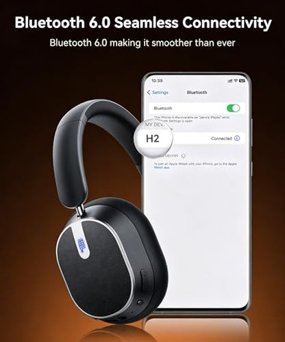 Hybrid Active Noise Cancelling Headphones, 120H Playtime Bluetooth Over Ear Headphones, Bluetooth 6.0 Wireless Headset with Display, 6 ENC Mic, Hi-Res Audio, Transparency Mode for Travel Game Black