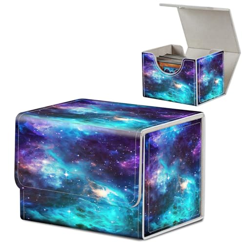 Card Deck Box for MTG, Microfiber Lining and Waterproof PU Leather Large Size Card Box, Fit 100+ Single Sleeved Cards, Strong Magnet Collectible Card Storage Box Fit TCG Fit MTG, Purple Starry Sky - color: Purple Starry Sky