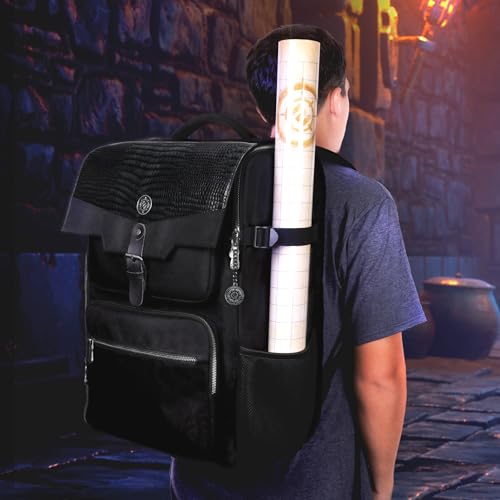 ENHANCE Collector's Edition DnD Backpack - RPG DM Bag for Dungeons and Dragons - DnD Bag fits 6-8 Books, 18" Laptop/DM Screen Slot, Miniature Foam Trays, Accessory Pockets, Map Strap (Dragon Black) - color: Dragon Black