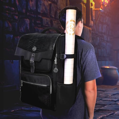 ENHANCE Collector's Edition DnD Backpack - RPG DM Bag for Dungeons and Dragons - DnD Bag fits 6-8 Books, 18" Laptop/DM Screen Slot, Miniature Foam Trays, Accessory Pockets, Map Strap (Dragon Black) - color: Dragon Black