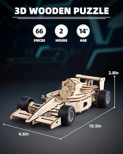 3D Wooden Puzzles for Adults, Formula 1 Racing Car Kit 66pcs | 3D Wood Pull Back Toys Model Car Kits for Adults to Build, Suitable for Beginners, Birthday Gift for 14+ Teen Boy Men Seniors