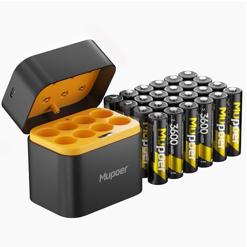 Mupoer Rechargeable AA Lithium Batteries with Charger,3600mWh 24 Pack Lithium AA 1.5V Blink Batteries,Double A Battery Rechargeable,Long Lasting Pilas Recargables Lithium ion AA Battery for Xbox - size: 3600mWh 24AA