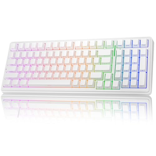 AULA F99 Wireless Mechanical Keyboard,Triple-Mode(BT5.0/2.4GHz/USB-C),Gasket Mounted Creamy Keyboard with Linear Switches, Side Printed PBT Keycaps,RGB Backlit PC Gaming Keyboards for Win/Mac - color: White