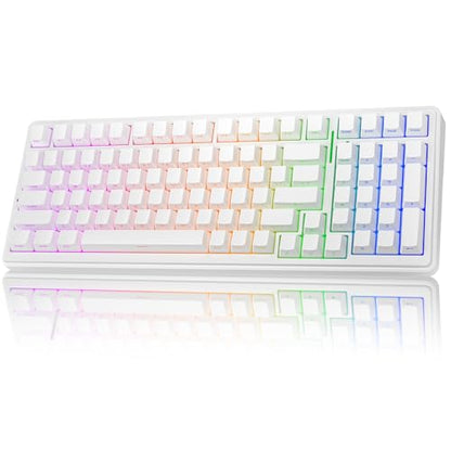 AULA F99 Wireless Mechanical Keyboard,Triple-Mode(BT5.0/2.4GHz/USB-C),Gasket Mounted Creamy Keyboard with Linear Switches, Side Printed PBT Keycaps,RGB Backlit PC Gaming Keyboards for Win/Mac - color: White