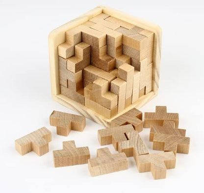 Wooden Brain Teaser Puzzles Box Brain Teasers Wooden Puzzle T-Shaped Geometric Intellectual Jigsaw Logic Cube Puzzles Mind Games for Kids and Adults - color: Original