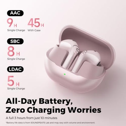 SoundPEATS Air6 HS Wireless Earbuds, Bluetooth 6.0, LDAC Hi-Res Audio for HiFi Sound, 13mm Dynamic Driver, Total 45H, Quick Charging, IPX5 Resistant, Comfortable Fit, ENC Noise Canceling, App, Pink - color: Pink